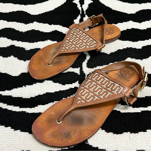 Tory Burch Regan Leather Thong Sandal Flat Size 10 - Picture 3 of 9